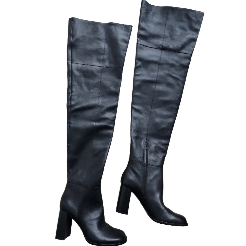 RARE Zara Studio Atelier Limited Edition Over The Knee Leather Heeled Boots